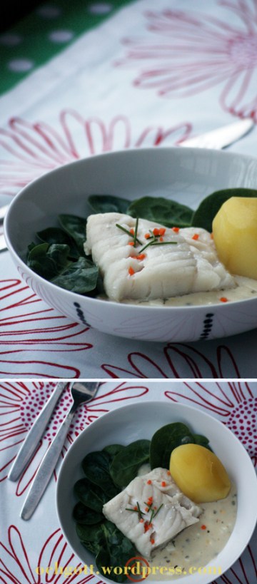 Kokt torsk med ägg-, senap- och dragonsås Kokt torsk med ägg-, senap- och dragonsås