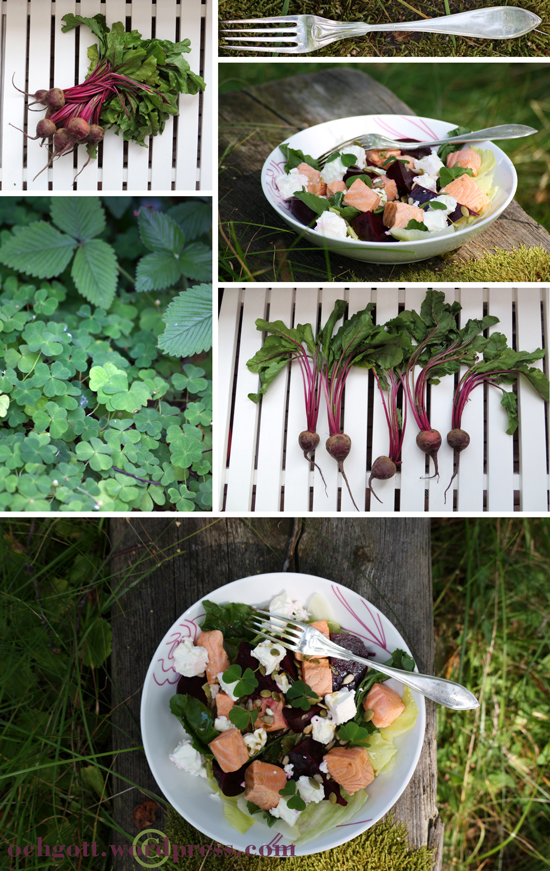 Lax- och rödbetssallad med smörvinägrett smaksatt med harsyra